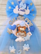 Fiocco nascita personalizzato orsetto  maschietto realizzato in tulle pannolenci