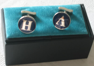 TM LEWIN CUFFLINKS - ROUND METAL-ENAMALLED IN BLUE/SILVER - LETTERS (rrp £79) BN