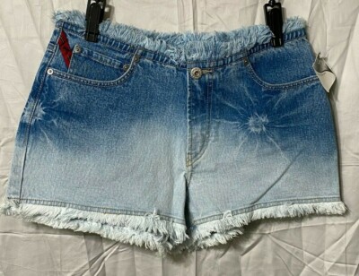 Parasuco Jeans Lycra Brand Shorts Size 30 Faded Blue White Frayed Brand New NWT