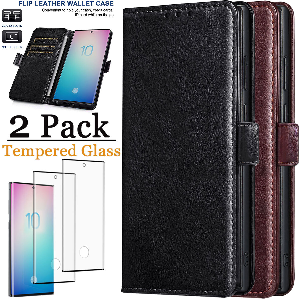 For Samsung Galaxy Note10/Note10+ Leather Case Wallet Cover Screen  Protector