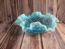 FENTON HOBNAIL BLUE OPALESCENT DOUBLE CRIMPED BON BON