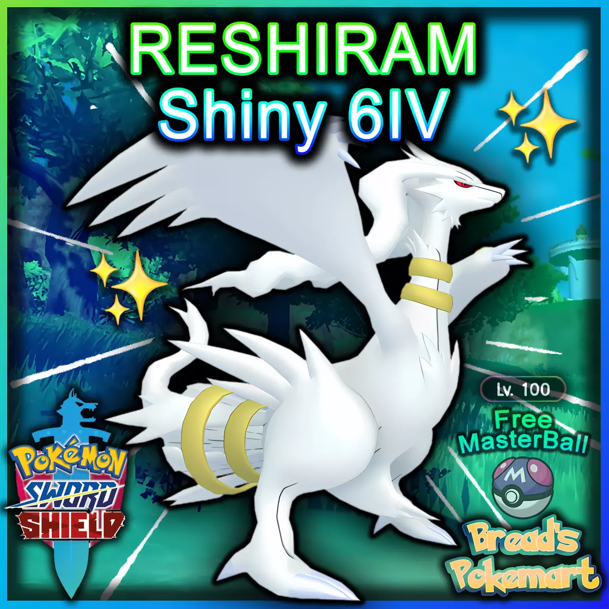 Pokemon Sword Shield ✨ SHINY ✨ 1 LEVEL RESHIRAM LEGENDARY 6IV