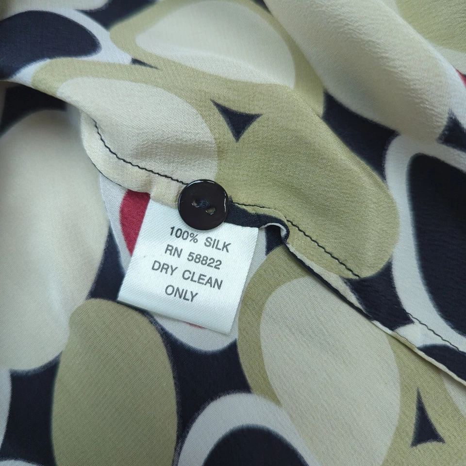 Camisa Max Studio Mujer Grande 100% Seda Botón Geométrico Informal Manga Larga Top Foto 4 de 4