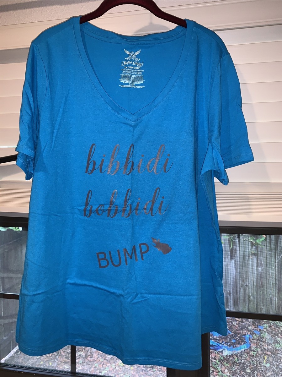 Bibbidi Bobbidi Bump Cute Pregnancy Shirt Faded Glory 2X 18W-20W Teal Blue  Vneck