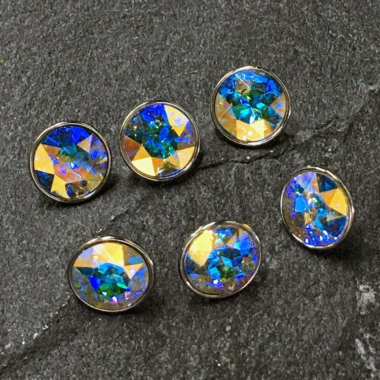 11mm Czech Crystal Rhinestone Button Shank by 6-pcs, Crystal AB/Silver, SP-3710 - Image 4 of 4