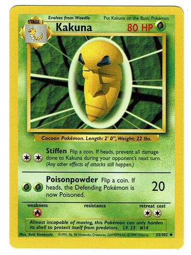 1995 Pokmon TCG Kakuna Base Set 33/102 Regular Uncommon Shadowless | eBay