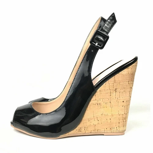 Sandali donna estivi zeppa punta aperta scarpe tacco alto cinturino fibbia slingback - Foto 13 di 16