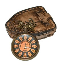 Antique Vintage Maritime Anchor 1912 Brass Pocket Watch with Leather Box-Gift