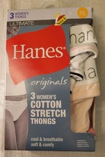 Hanes Women  s Ultimate Cotton Stretch 3 Pack Thong Panties, Multicolor 7/L