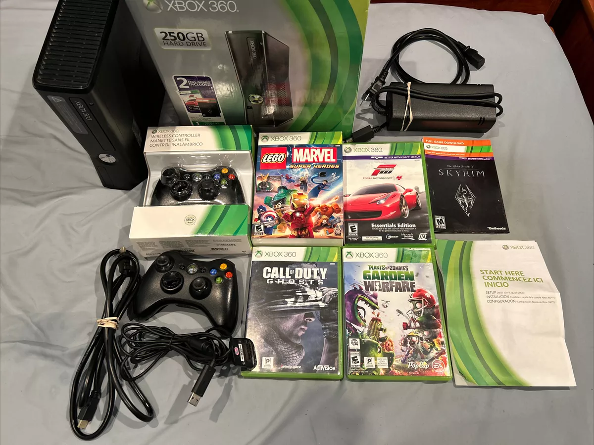 Xbox 360 250gb Hard Drive Slim Console Bundle, 2 Controllers, Cables, Tested!