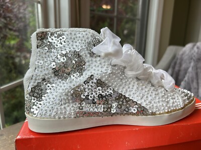 Vintage COSMICS Sequin Crusted High Top White Silver Sneaker  display picture 1
