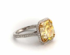 8.17 Carat Fancy Yellow Radiant Cut Citrine  Clear White CZ Halo Wedding Ring