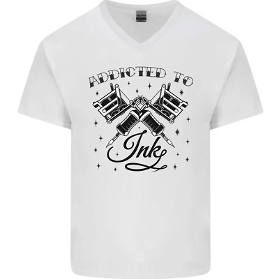 Addicted To Ink Tattoo Künstler Tattoos Herren V-Ausschnitt Baumwoll T-Shirt