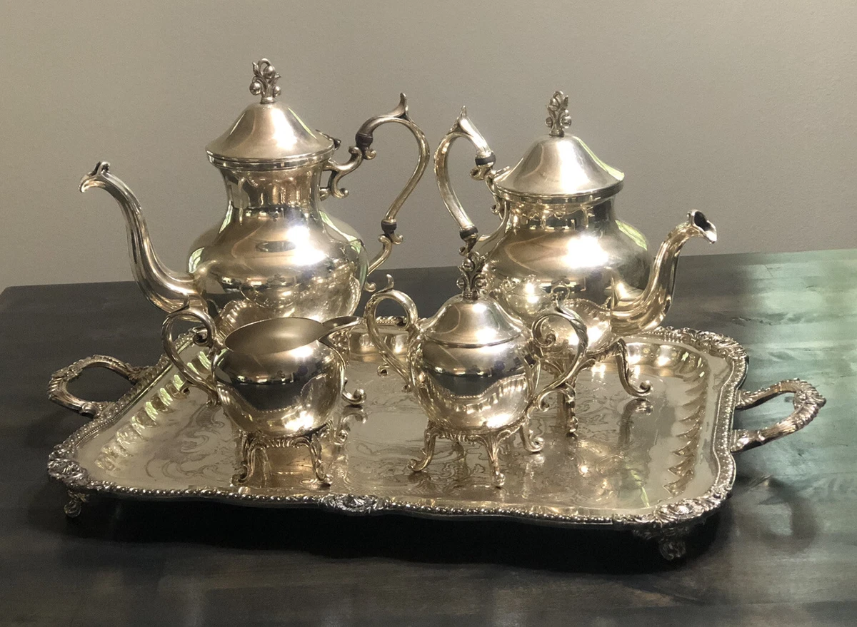 Sterling Silver on Copper 5 Piece Tea Set