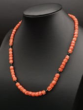 collana vero corallo rosso naturale a barilotti onice nero argento bianco 925