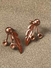 Vintage Rose Goldtone Two Cherries w Leaf Screwback Earrings – AS-IS – 1 x 5/8th