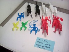 6 EA. VINTAGE 4 TALL PLASTIC HOLLOW MOLDED HORSES WITH ACTION FIGURES/ RIDERS