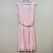 Elementz Lace Dress Sleeveless Party Cocktail Pink Dress with Belt Size M