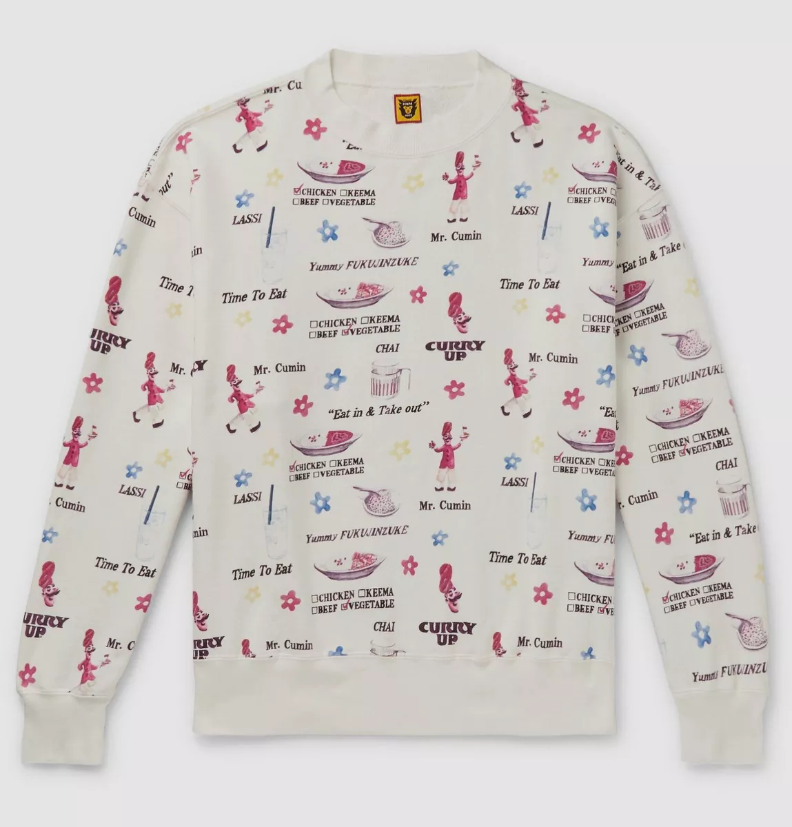 $215 Human Made Men's White Curry Up Graphic Crewneck Sweatshirt Sweater Size L