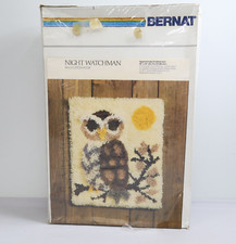 New 1977 Bernat Hi-Lo Latch Hook Kit Night Watchman 18" x 22" Owl MCM 70s