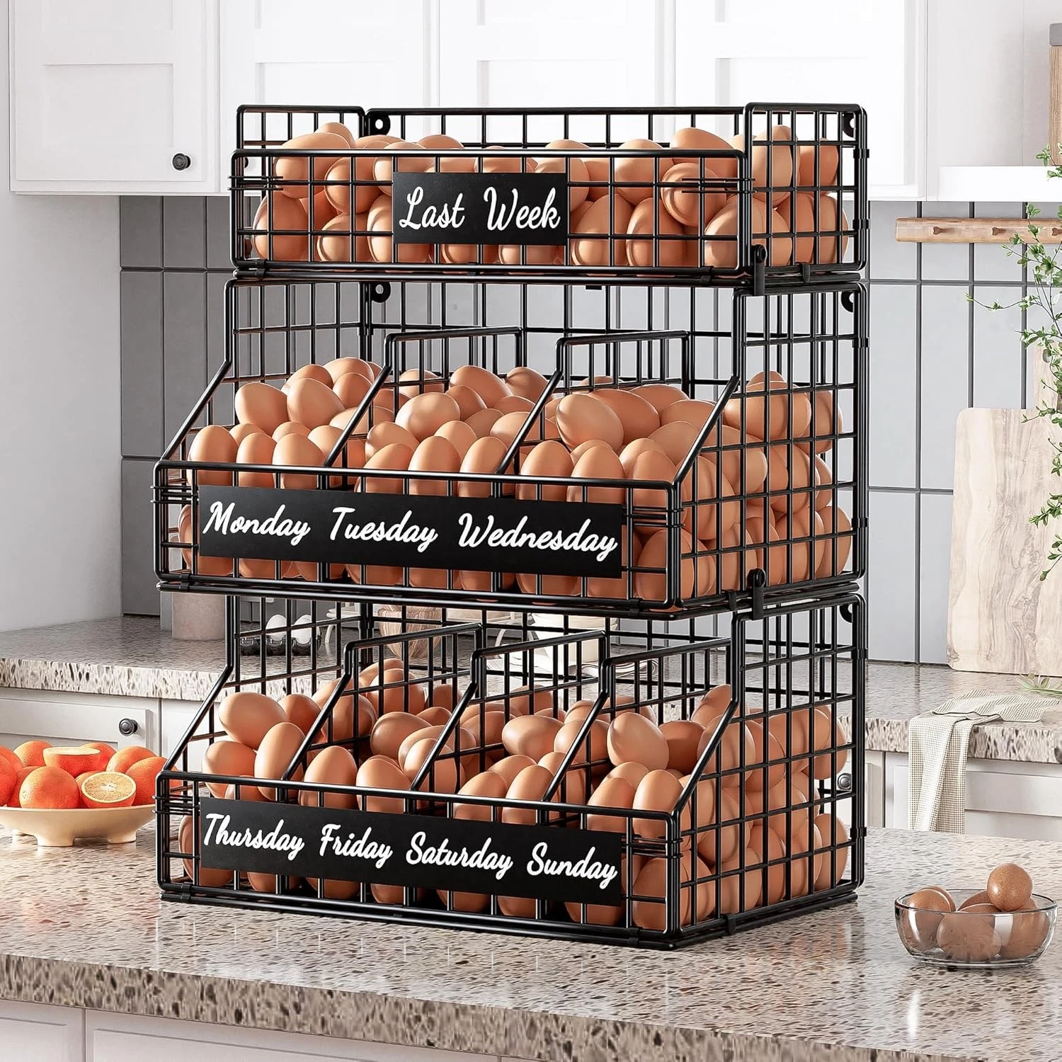 Egg Basket Countertop Egg Holder Countertop W/ 5 Dividers & Labels 3 Tier
Opens in a new window or t