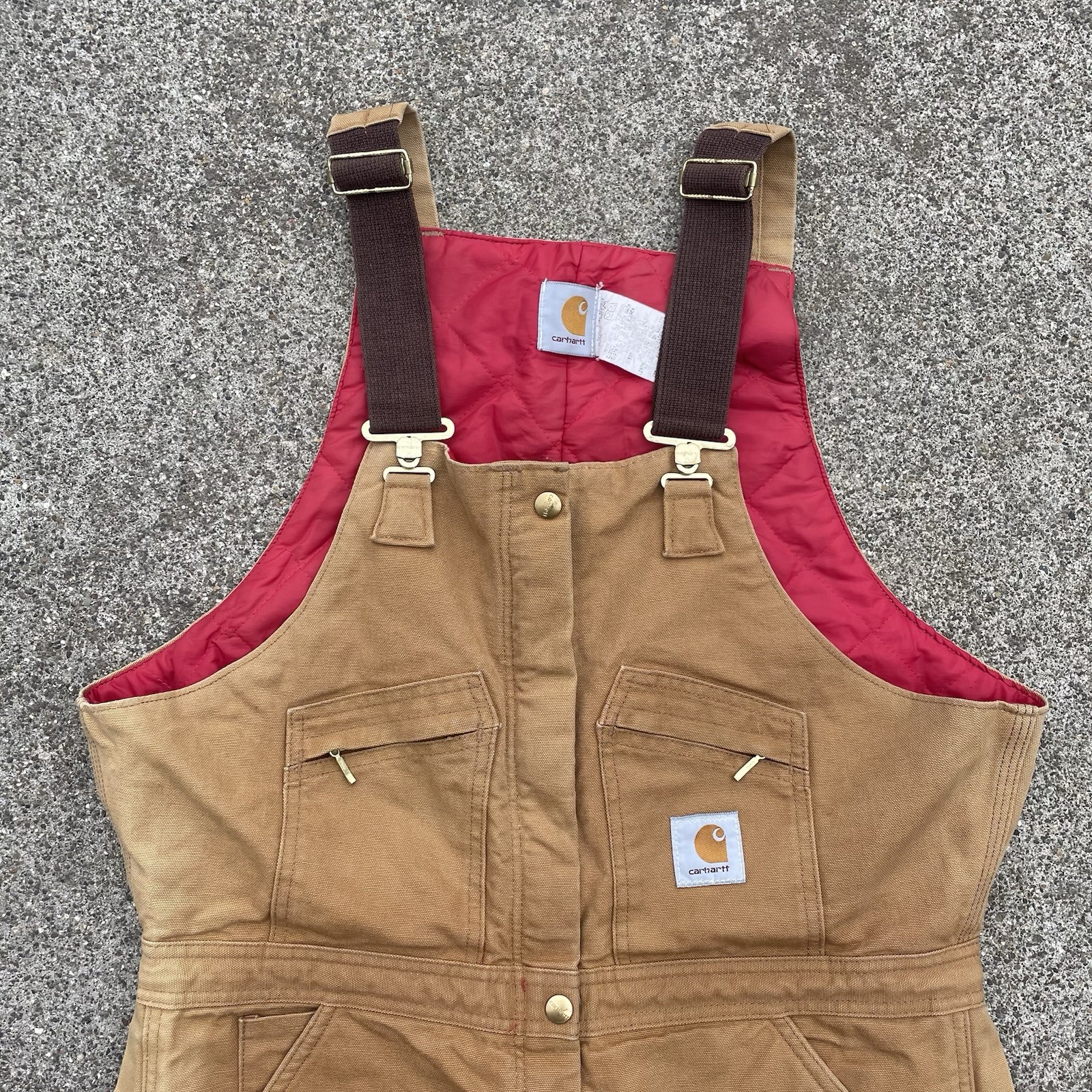 Carhartt Insulated Duck Bib Overalls Women's 18 Regular Brown Quilt Lined BQW006 thumbnail 2