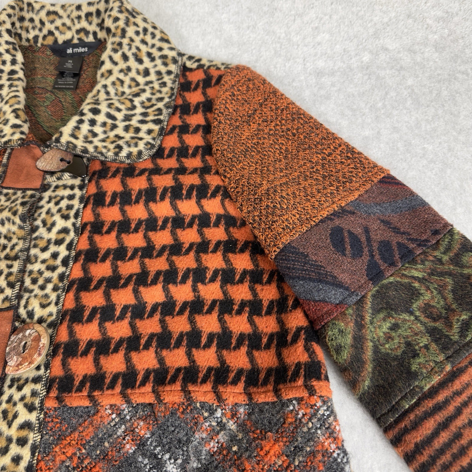 Ali Miles Patchwork Knit Jacket PS Boho Animal Pr… - image 9