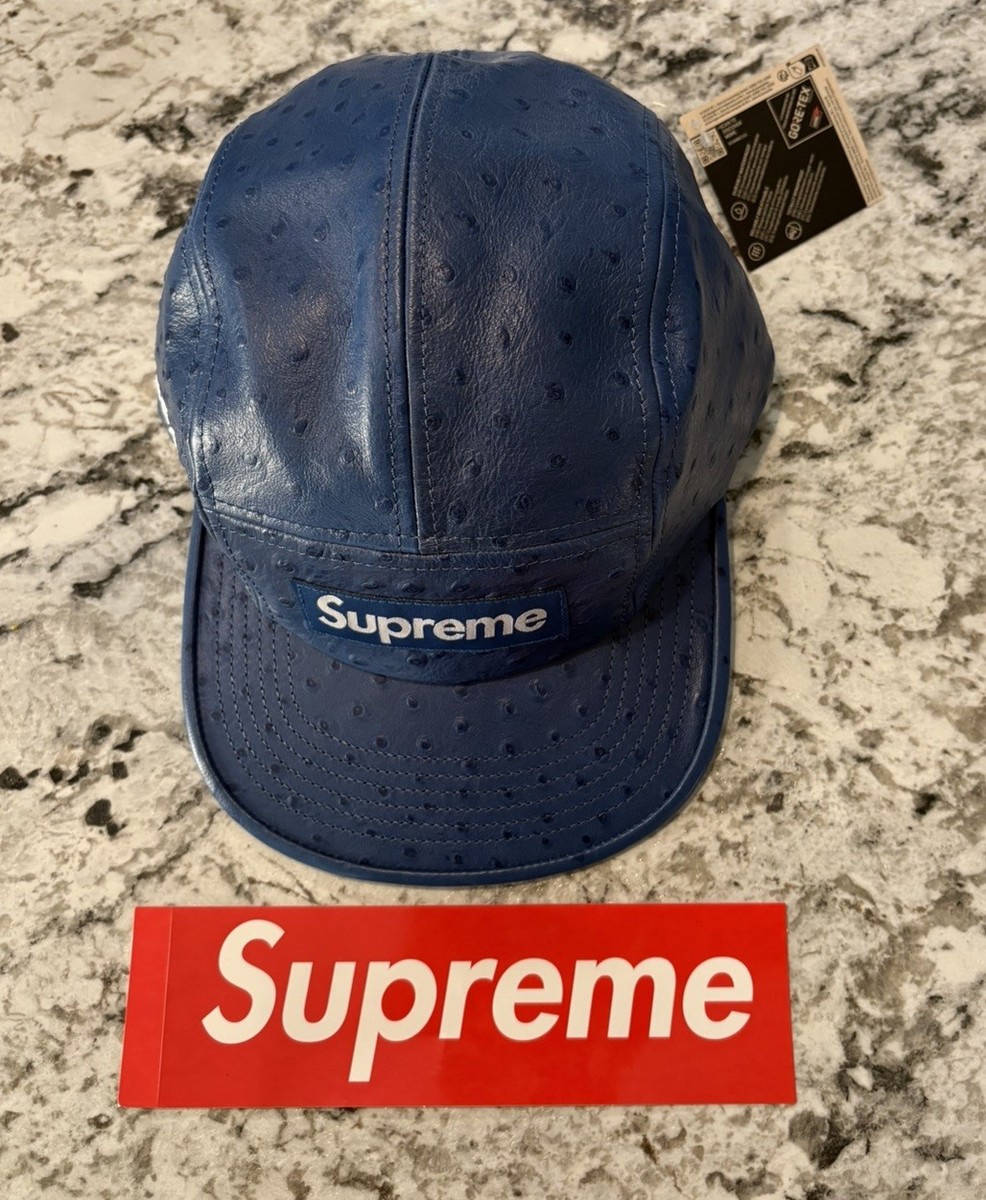 Supreme Ostrich Embossed Leather Gore-Tex Camp Cap Blue - 26SS