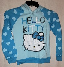 NEW Hello Kitty Girls Zip-Up Hoodie - Hooded Sweatshirt   Blue w/ Bow Hood XL