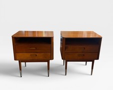 Pair Of Vintage Style Mid Century Bedside Tables Cabinets Drawers