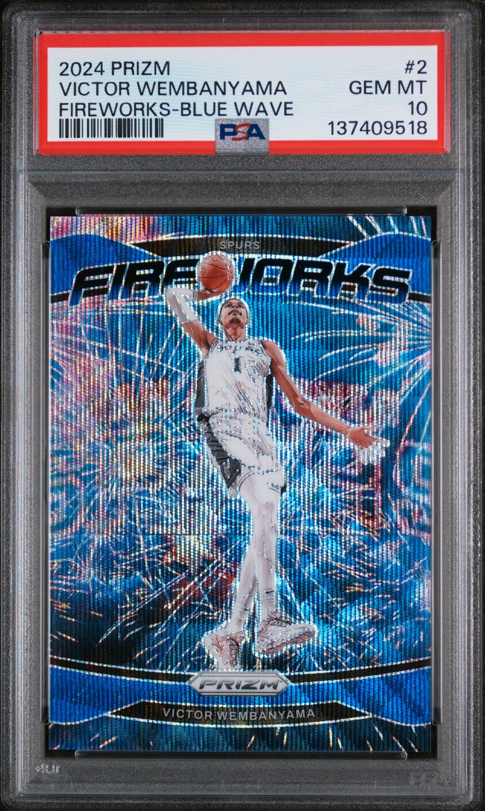 Victor Wembanyama 2024 Prizm Fireworks Blue Wave 24/175 PSA 10 #2