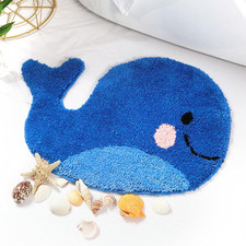 Kids Bathroom Rug, Cute Whale Blue Non-Slip Microfiber Bath Mat Terry, Washable