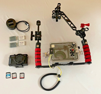 Canon G7X Mark II Camera & Underwater Housing Ikelite Tray Arms Handles Dive Kit