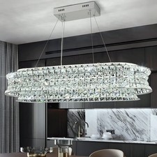 AOOCHOK Modern Crystal Chandelier, LED Chrome Pendant Lights, Oval 86x37x22cm