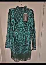 Womens party Christmas Formal Wedding Sequin fancy Green Dress size 10 Glam