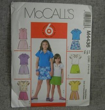 McCalls 4436 Girls Tops Shorts Skort pullover collar overskirt size 7-12 Uncut