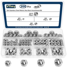 200Pcs Metric Hex Nuts Assortment Kit M5 M6 M8 M10 Assorted Hardware Nuts Set...