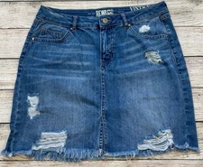 NY Rewash Vintage Reunion Denim Jean Mini Skirt Size 9 29 Jrs Womens Distressed