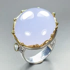 Handmade 30 ct+ Natural Chalcedony Ring 925 Sterling Silver Size 7.5 /R468954