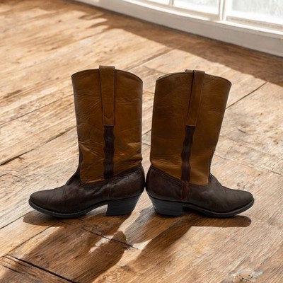 Vtg Complot European Brown Leather cowboy boots reptile skin  display picture 1