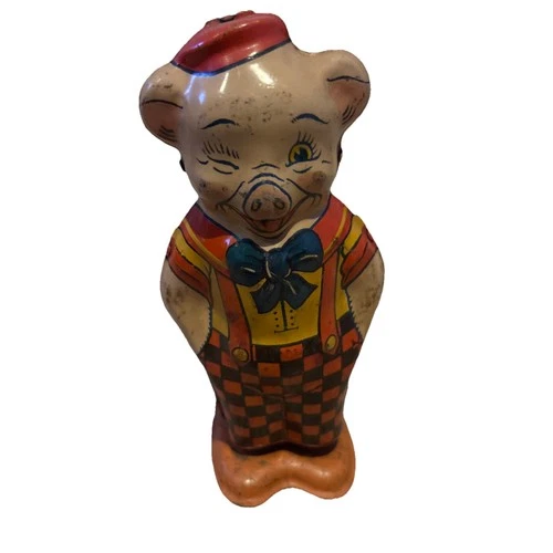 VTG Collectible J CHEIN Retro PIG HOG 50s WIND-UP WALKER TIN TOY WORKS Metal