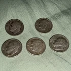 Lot of 5 Rosevelt Dimes Silver 90% 1947, 1948S, 1957D, 1958D & 1959D