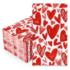 100Pcs Valentine Heart Guest Napkins Red Love Heart Disposable Napkins Watercol