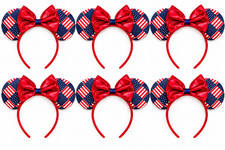 6PK Patriotic USA Flag Headbands Red Bow Stars Stripes 4th of July Party