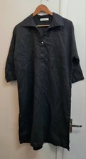  Max Mara Leisure Derris  Linen chemisier Dress  Pockets Black Size UK 10 USA 8