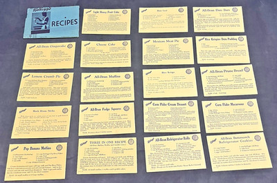 VTG  1930's Recipe Cards Kellogg's Cereal 19 Recipes Envelope Corn Flakes Bran