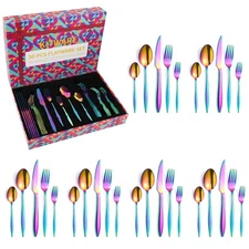 Rainbow Silverware Set, 30 Pieces iridescent Flatware for 6, Stainless Steel ...
