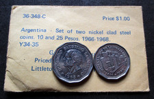 LOT OF TWO 10 & 25 PESOS COINS OF ARGENTINA ~ LITTLETON STAMP & COIN COMPANY