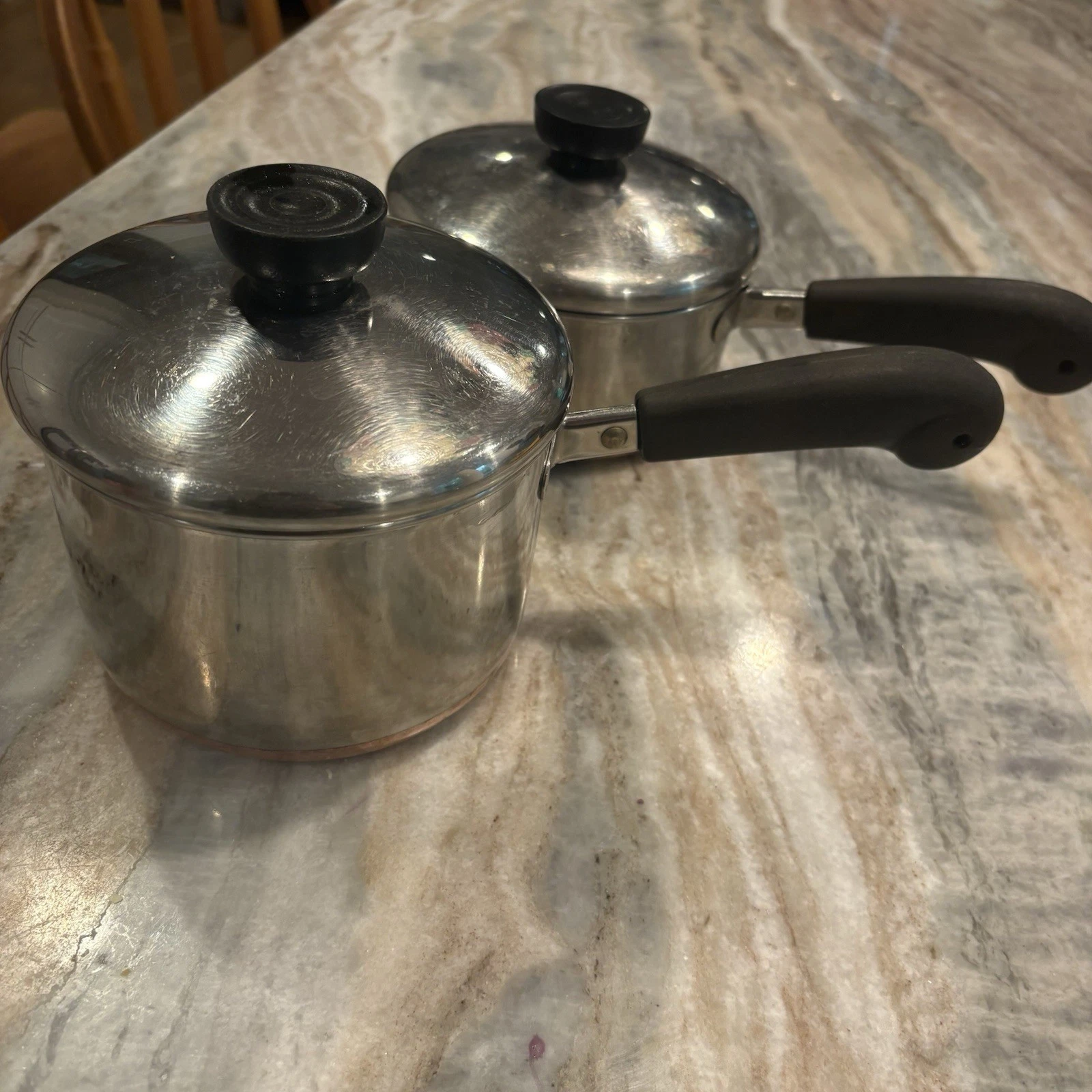 Vintage Revere Ware 1801 USA Set of 2 Pots & Lids 1 and 1.5 Qt Copper Bottom
