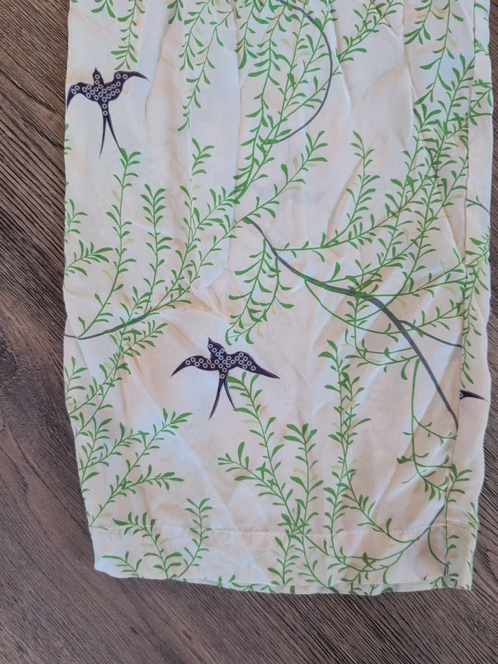 E by Eloise Anthropologie Sz S Lounge Silk PJ Pants Pajamas Sparrow Birds Floral - Image 3 of 4